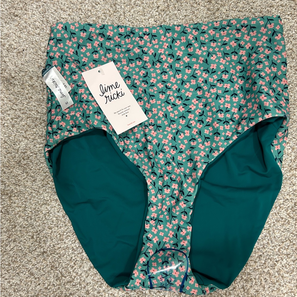 Lime Ricki Floral High-Waisted Bikini Bottom NWT